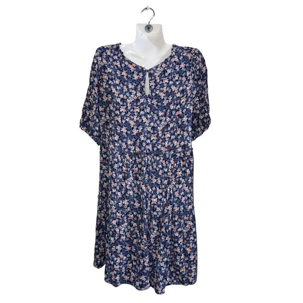 Knox Rose Blue Floral Tiered Mid Dress Size Medium Bohemian Artsy Casual