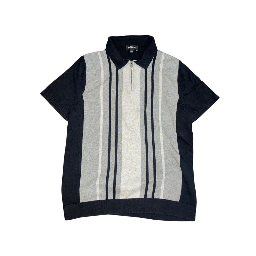 Express Asymmetrical Striped Short Sleeve Zip Polo Large Style 90s Retro Y2K