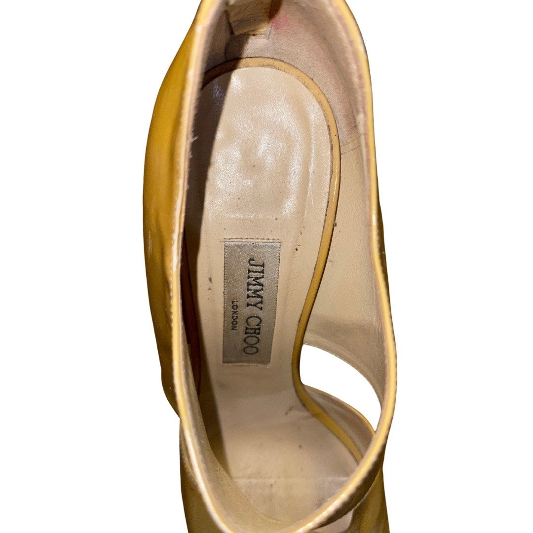 Jimmy Choo Womens Heels Yellow Patent Leather Designer Luxury Made in Italy 8.5