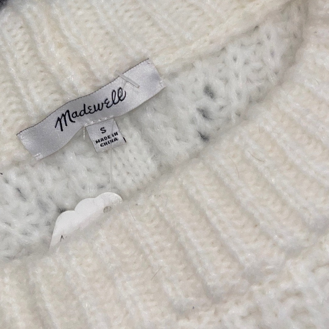 Madewell Pointelle Knowe Chunky Sweater Crewneck Vest Fuzzy Wool Blend Size S