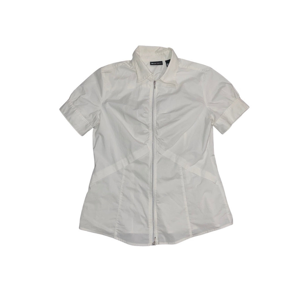 New York & Company White Full Zip Top Blouse Cotton Blend Y2K Size 10 90s casual