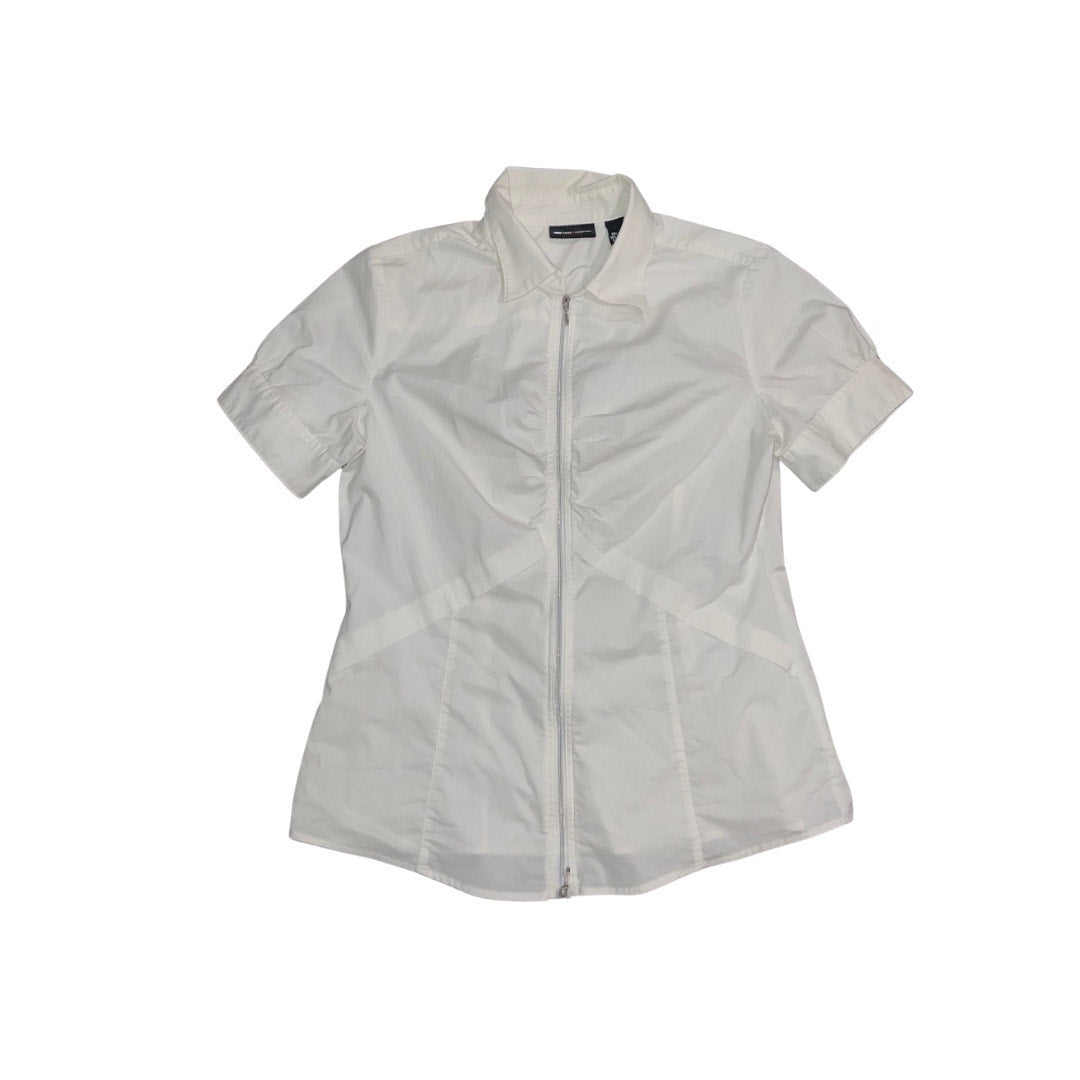 New York & Company White Full Zip Top Blouse Cotton Blend Y2K Size 10 90s casual