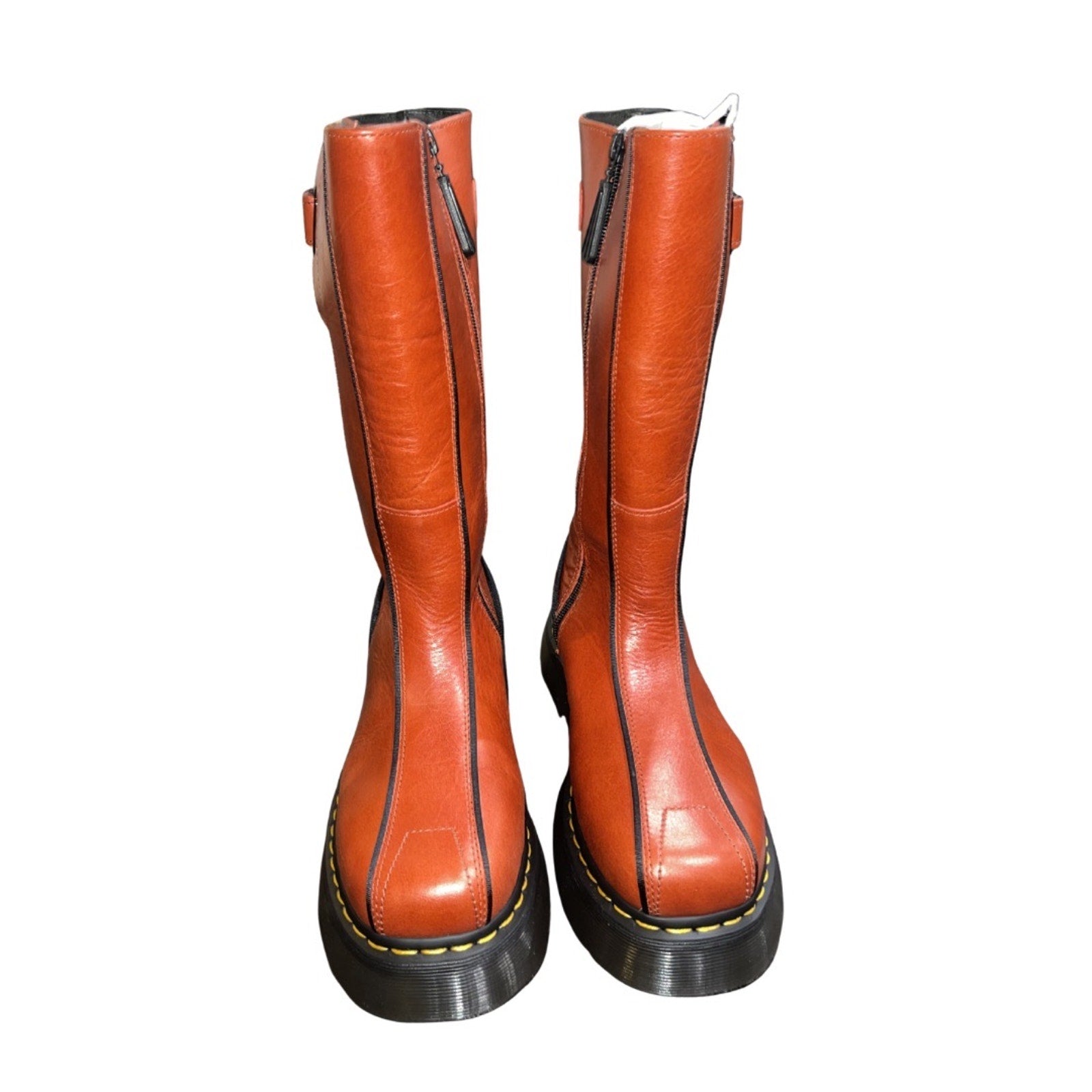 Dr. Martens Buzz High Eclipse Platform Leather Tall Boots Flame Orange US 8 NWB