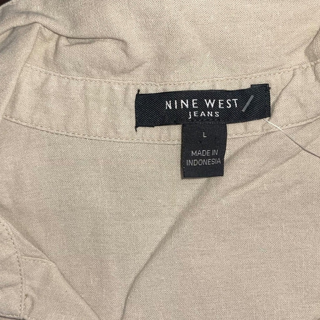 Nine West Jeans Long Sleeve Blouse Top Linen Blend V neck Size Large Casual Work