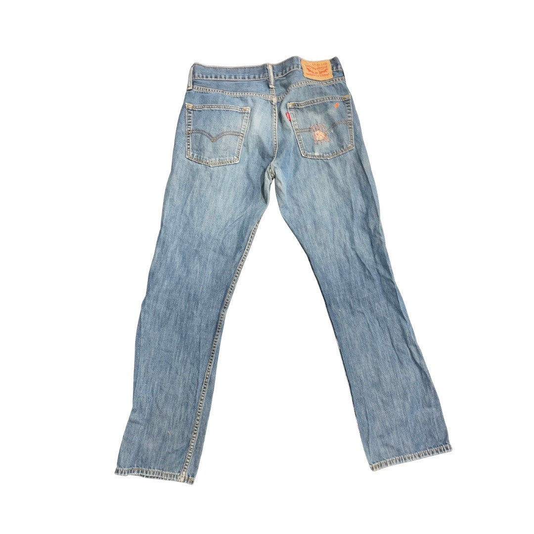 Levi's Women Upcycled Patch Denim Jeans Size 33x32 Straight leg Hippie Indie Y2K