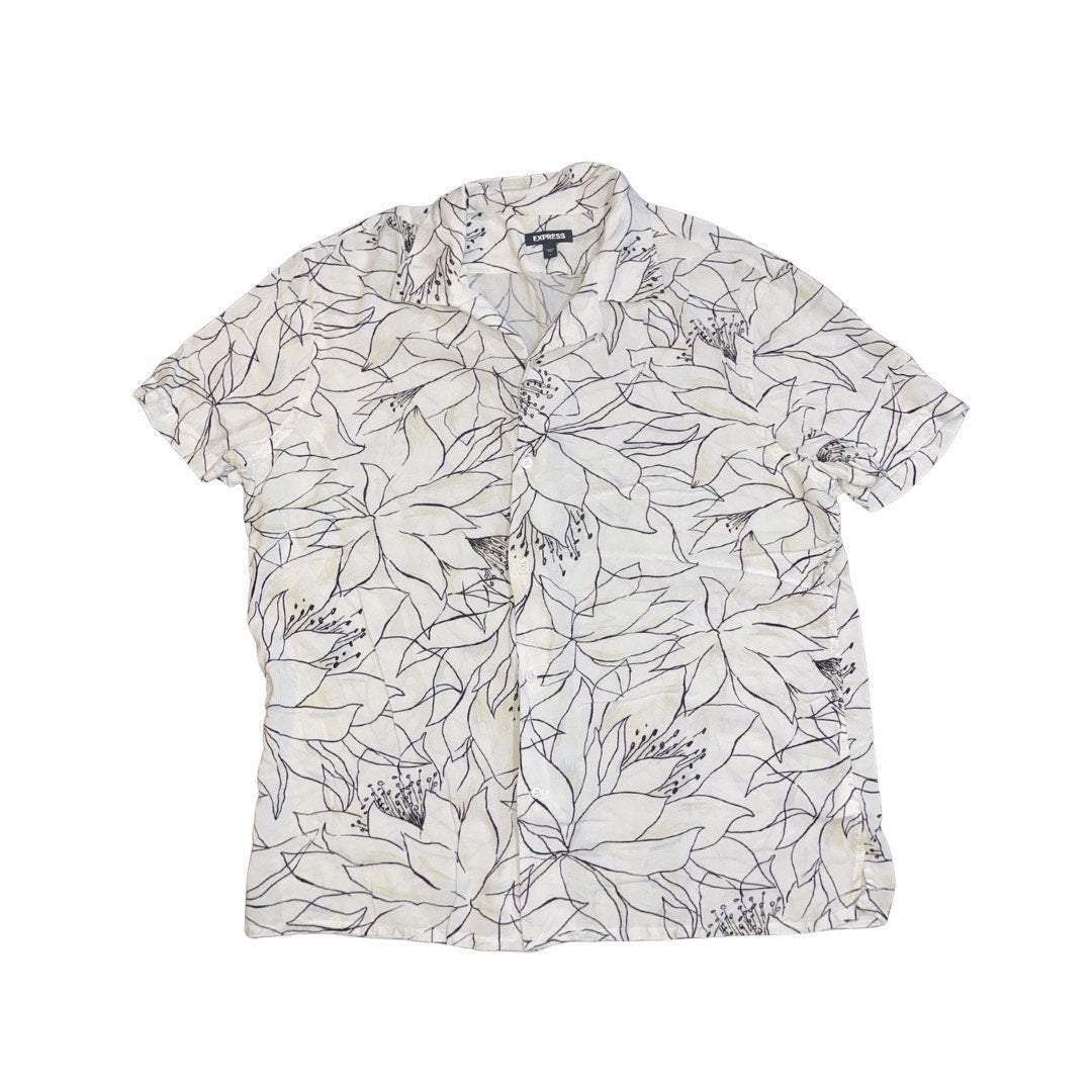 Express Mens Slim Tropical Floral Stretch Dress Shirt Size Large Vacation Cotton