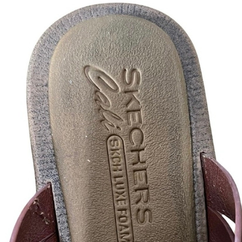 Skechers Cali Thong Brown Leather Women Strappy sandals Skch Luxe Foam Flaw