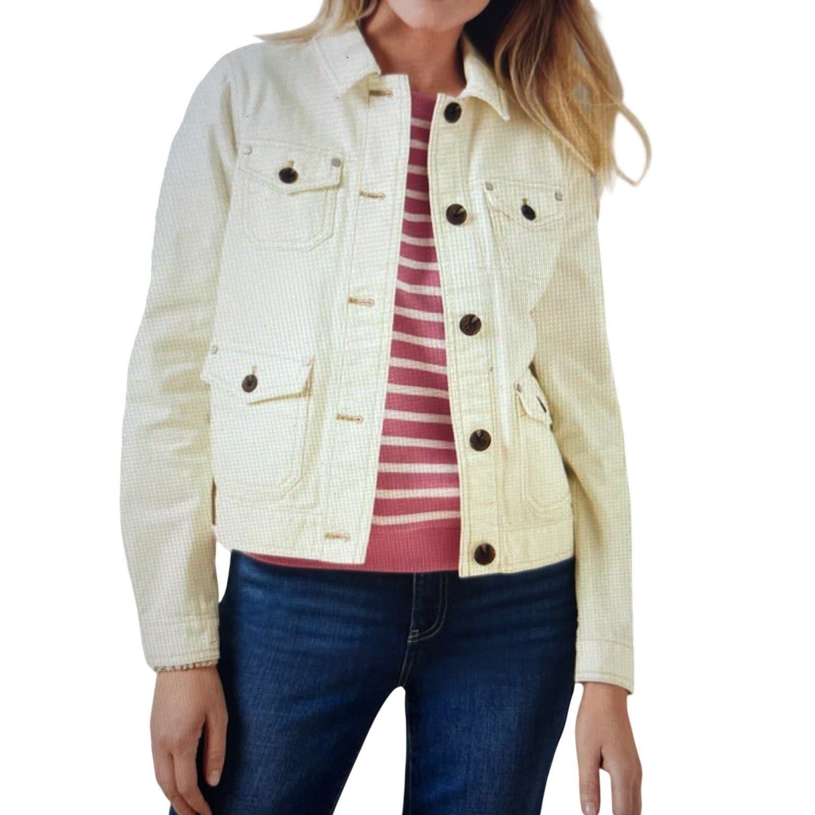 Talbots Studio Chore Button Jacket Ivory Size XL NWT 100% Cotton Casual Chic