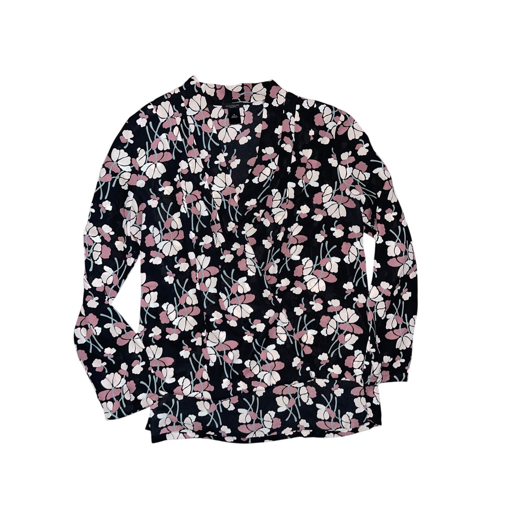 Ann Taylor floral faux wrapped long sleeve blouse size medium career office