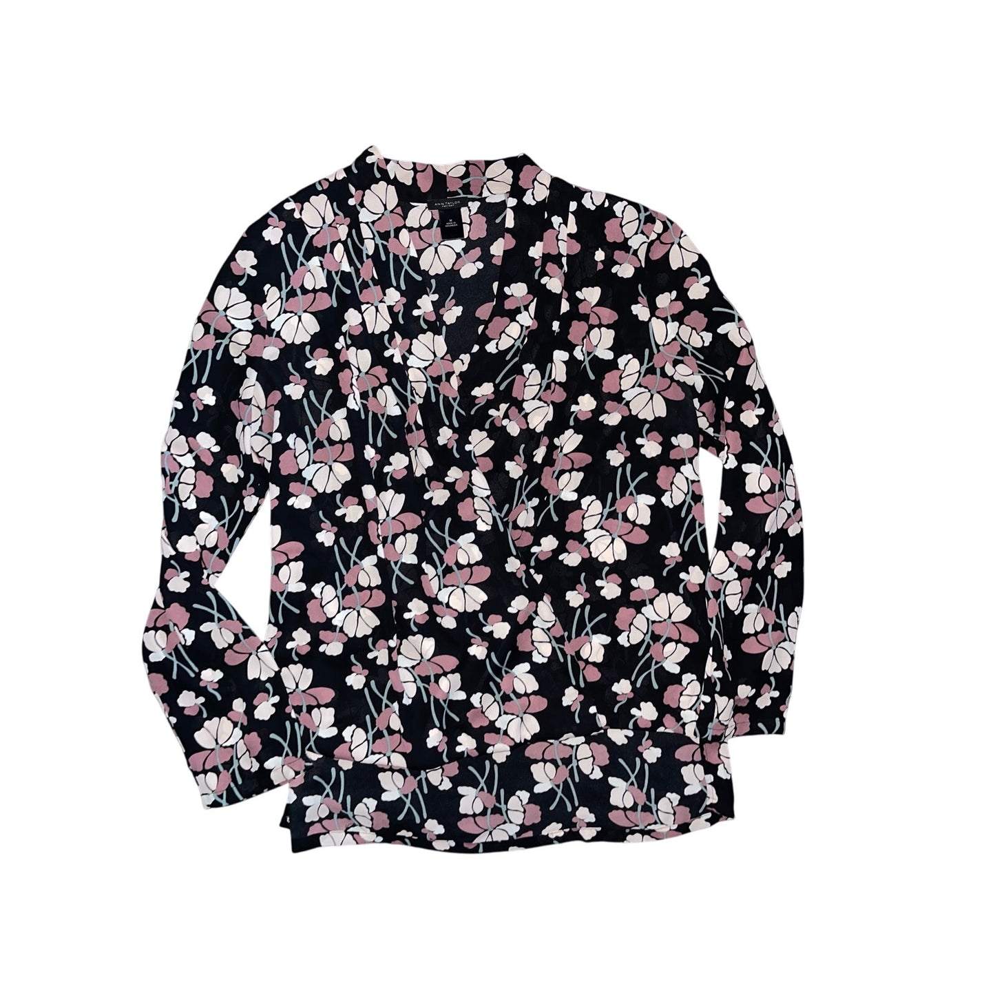 Ann Taylor floral faux wrapped long sleeve blouse size medium career office
