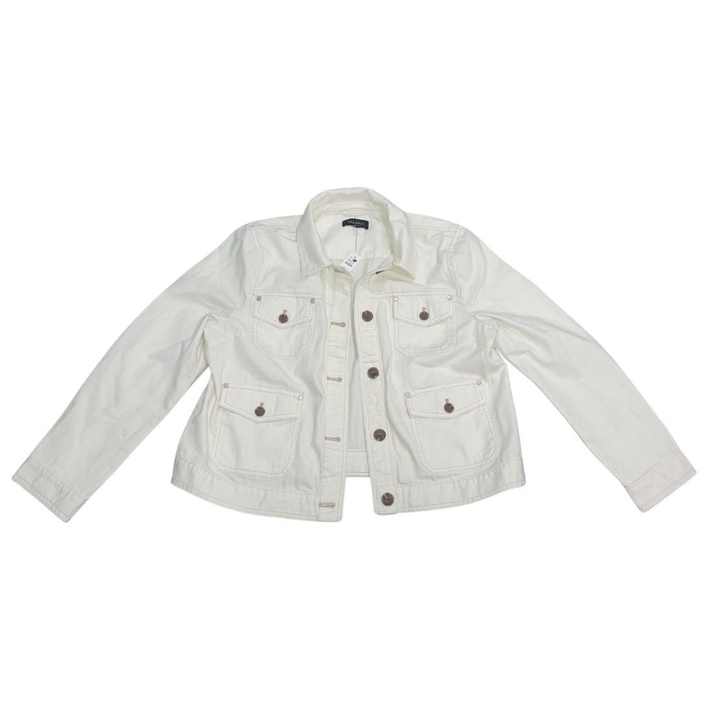 Talbots Studio Chore Button Jacket Ivory Size XL NWT 100% Cotton Casual Chic