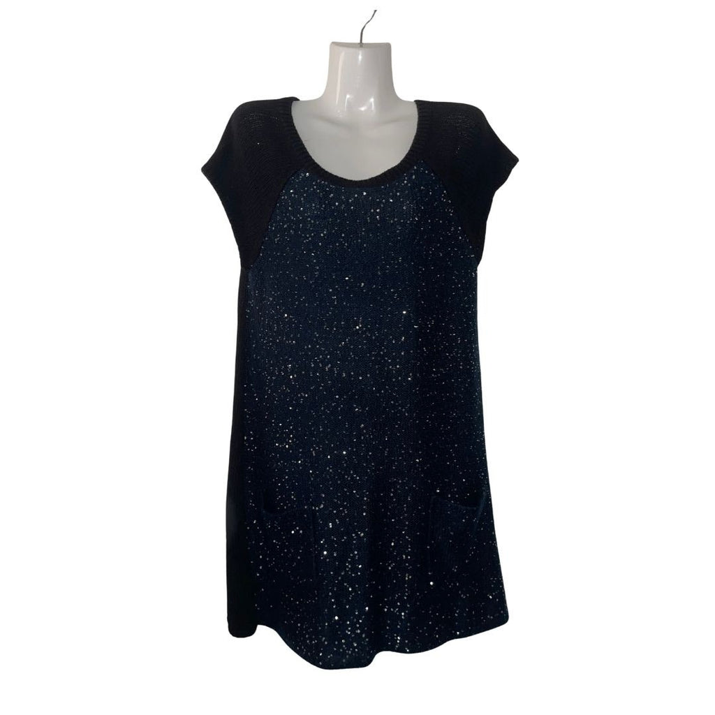 Style & Co Sequin Sweater Knit Tunic Dress Size XL Cap Sleeves Pockets