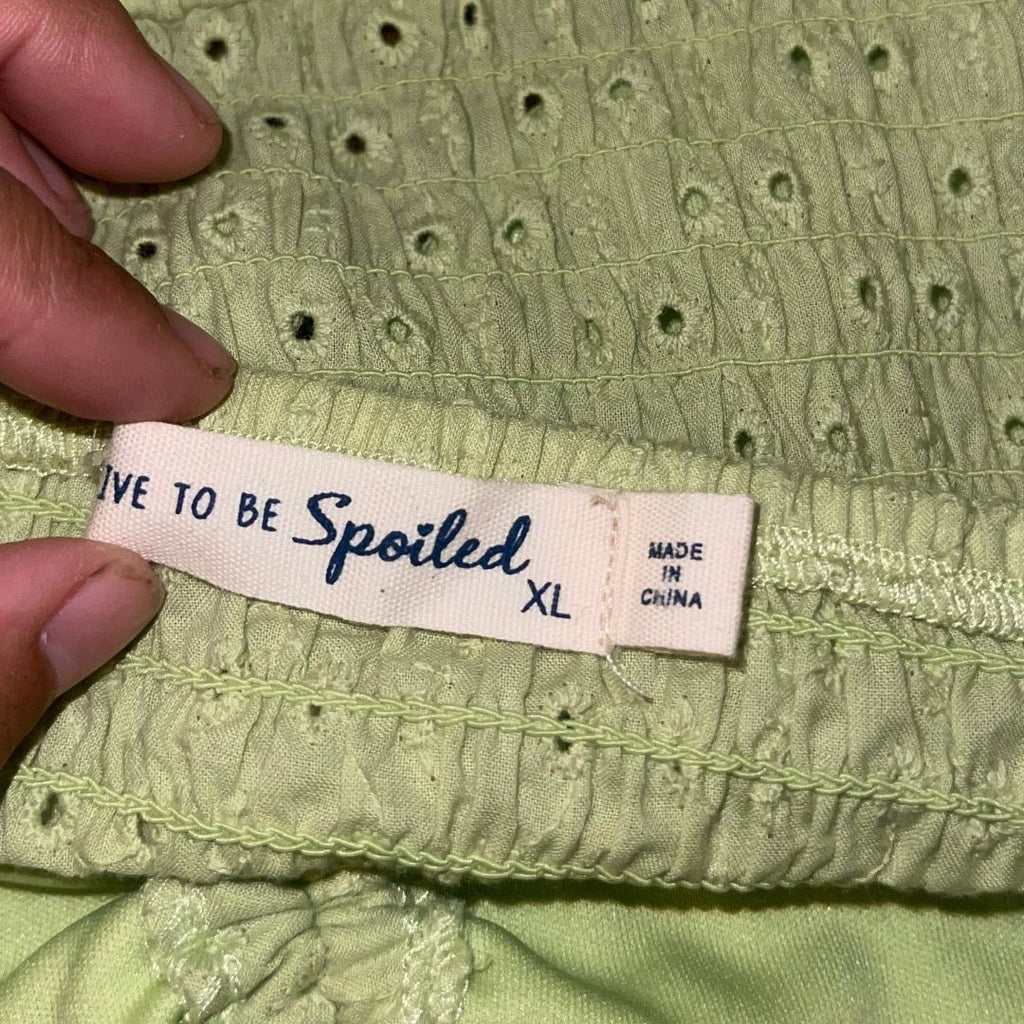 Live to be Spoiled Eyelid Green Sleeveless Dress XL Ruched Summer Cotton Y2K