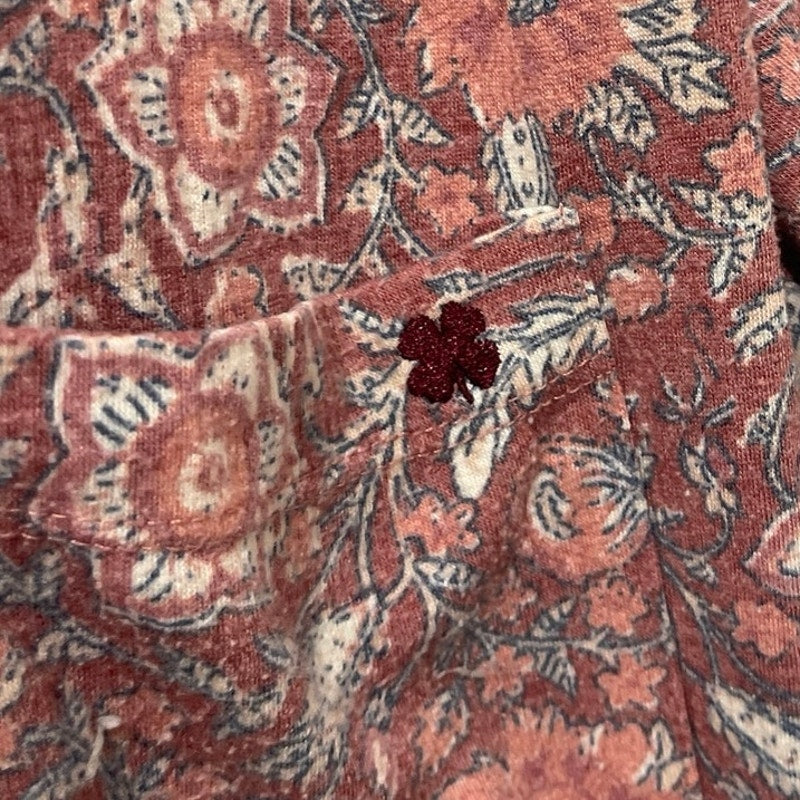 Lucky Brand Short Sleeve Floral Paisley Motif Relaxed Fit Camp Shirt M Botanical
