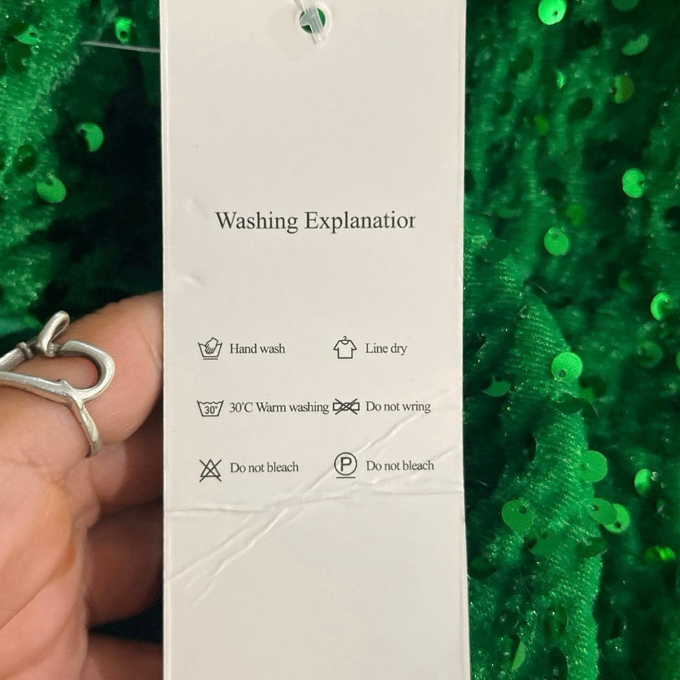 Emerald Green Sequined Formal Gown Dress Wide Collar A-Line Maxi Wicket Costume