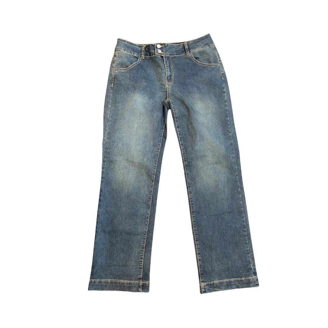Flamingals straight leg boyfriend jeans mid waisted bootcut size large dark blue