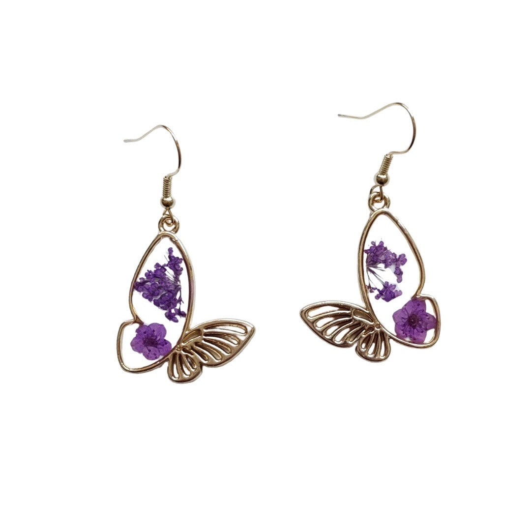 Transparent Heart resin blue flower earrings