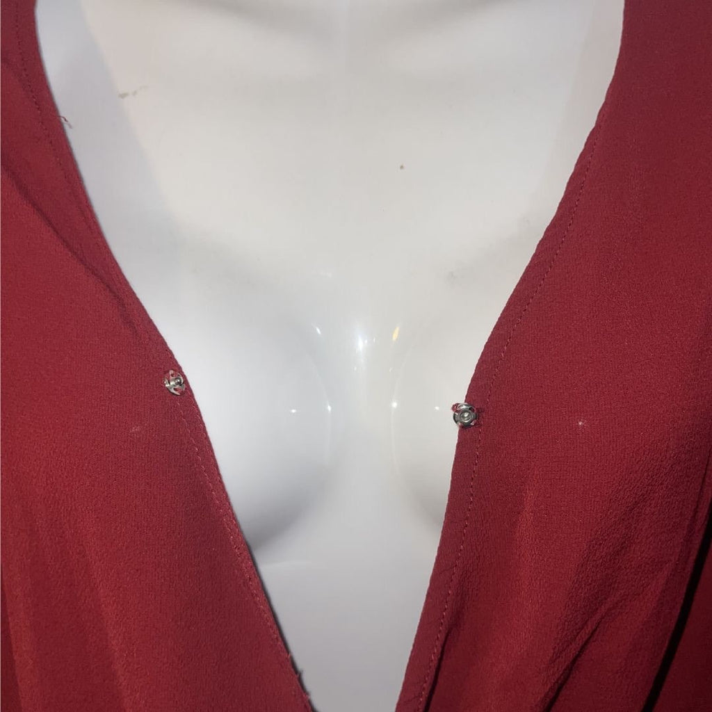 Japna Burgundy Wrap Tie Crop Deep V-Neck Blouse Size Medium Dressy Chic