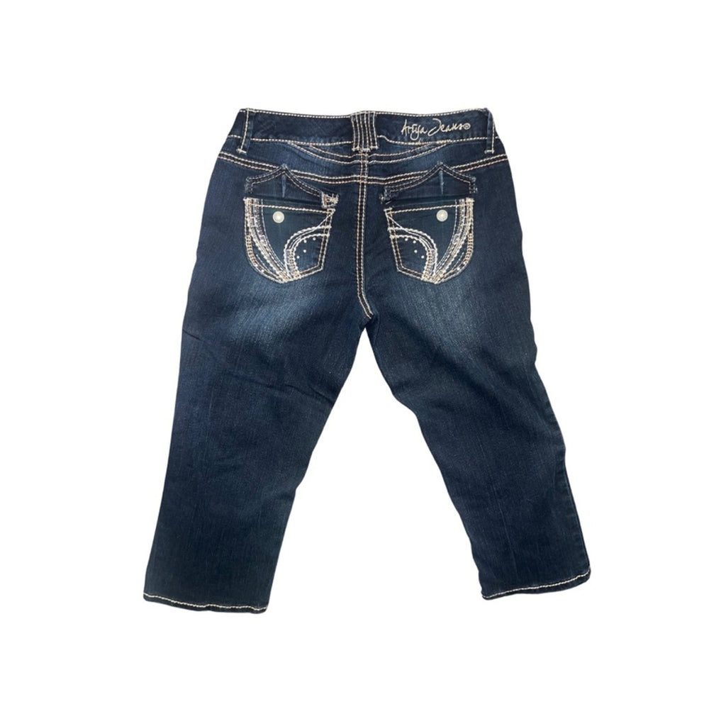Vintage Dark wash Denim Ahya capri jeans gem pockets Y2K
