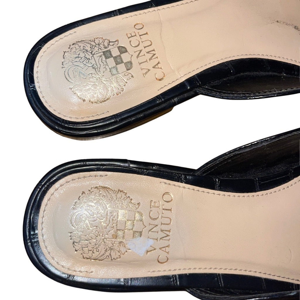 Vince Camuto Rachey Chain Link Mule Slip On Embossed Leather 8.5 Flats Slides