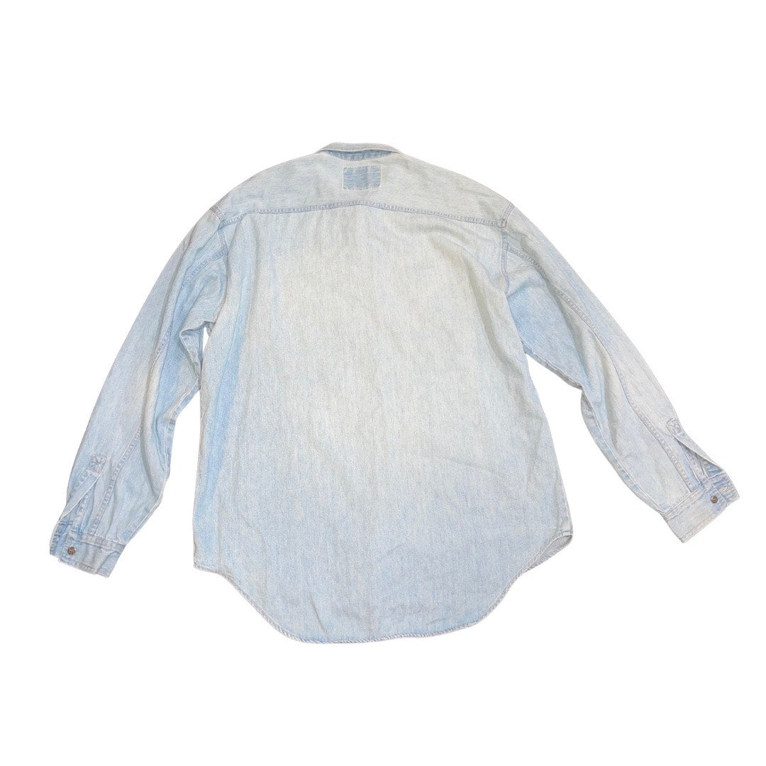 Vintage Levi's Mens Green Two Horse Brand Denim Button Shirt Size Large Western