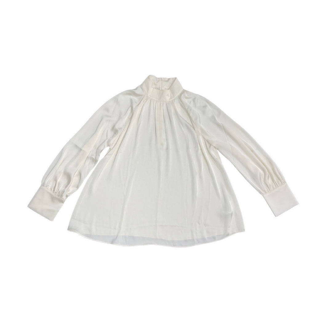 H&M Draped Ivory Blouse Stand Collar Long Raglan Balloon Sleeves Size Medium NWT