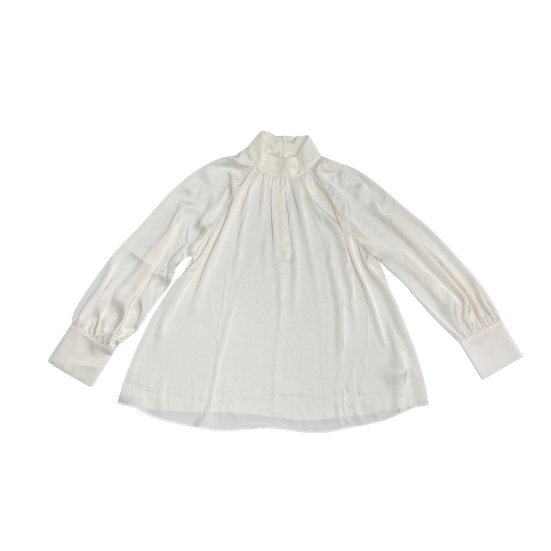 H&M Draped Ivory Blouse Stand Collar Long Raglan Balloon Sleeves Size Medium NWT