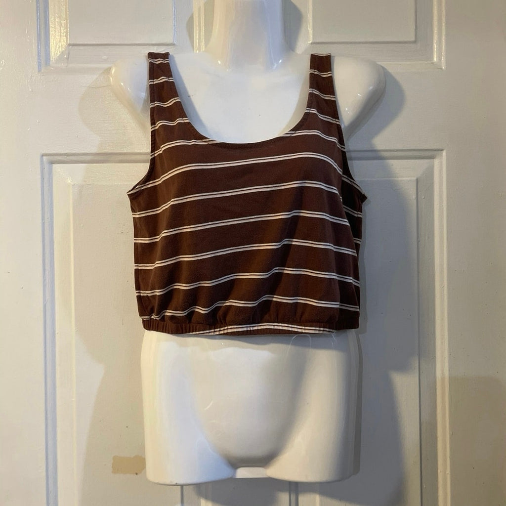 American Eagle Striped Bubble Scoop Neck Crop Tank Top SZ S Y2k Street-chic