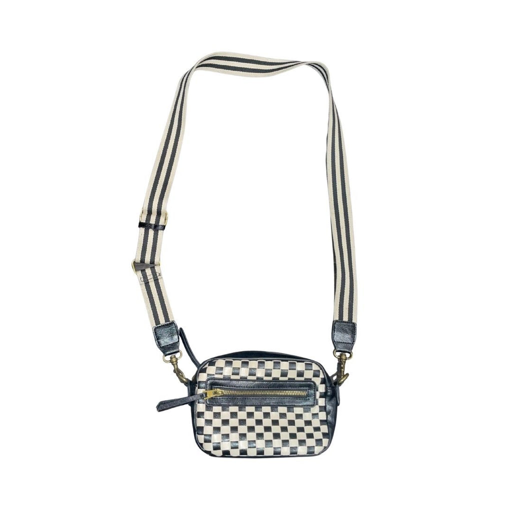 Universal Thread Camera Crossbody Purse Black Cream Checkered Canvas Strap