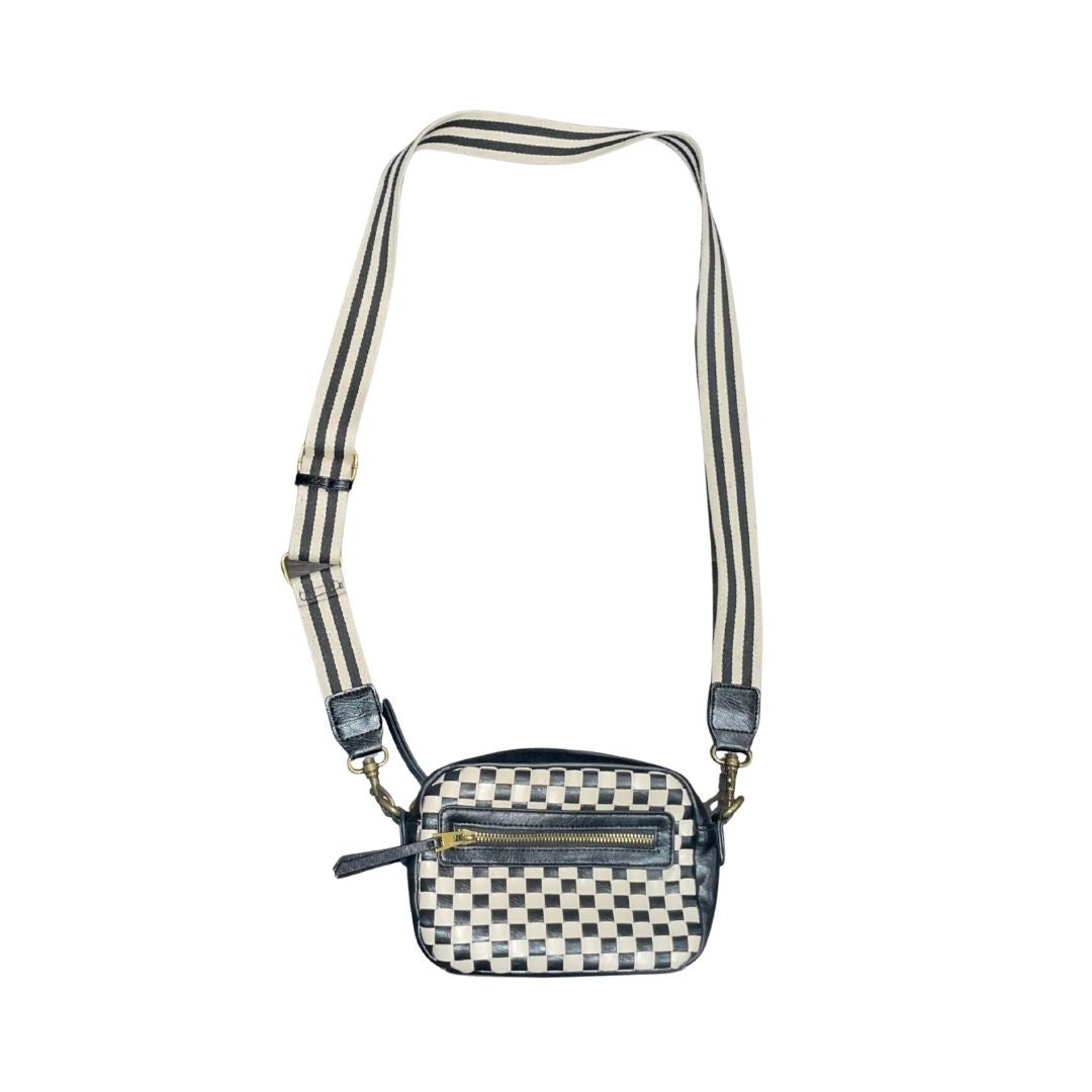 Universal Thread Camera Crossbody Purse Black Cream Checkered Canvas Strap