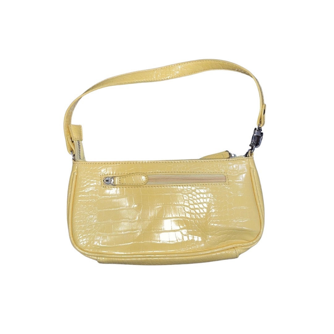 Yellow Patent Leather Shoulder Bag Y2K Era Retro Purse Faux Croc Print