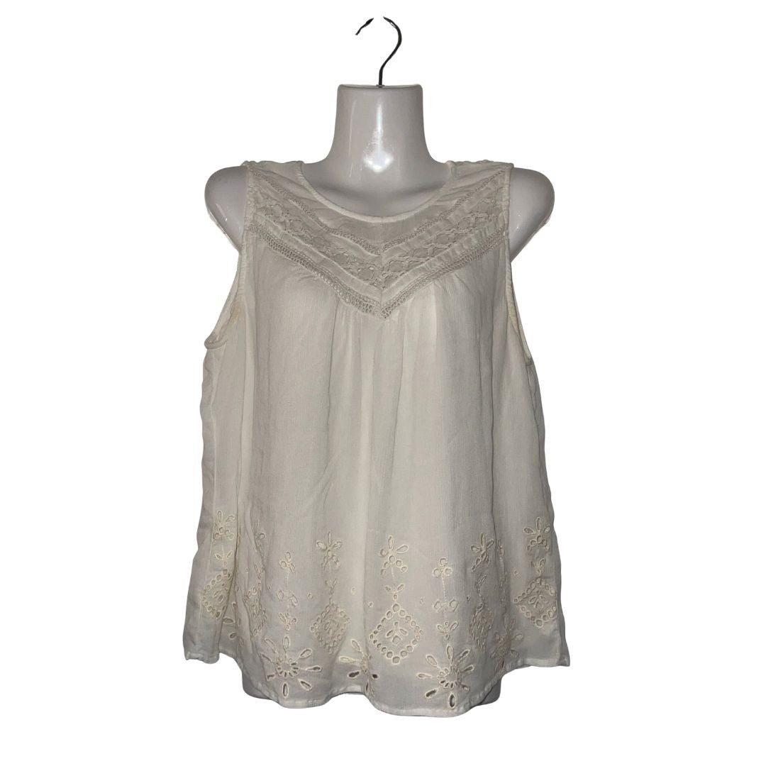 Mason & Belle Eyelid Lace Sleeveless Blouse Size medium Embroidered Boho Chic