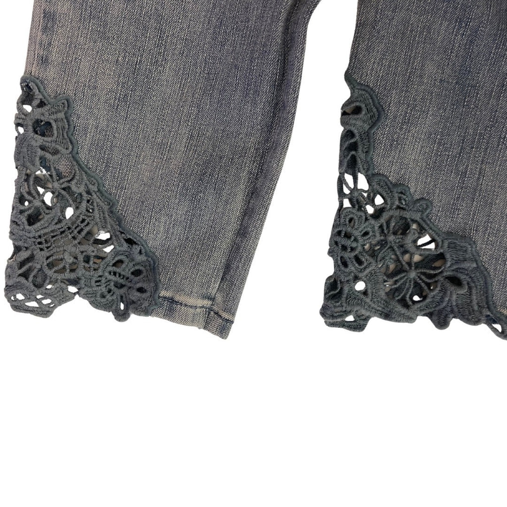 Soft Surroundings Jeans Women Crochet Lace Hem Ankle Straight Leg Size 8