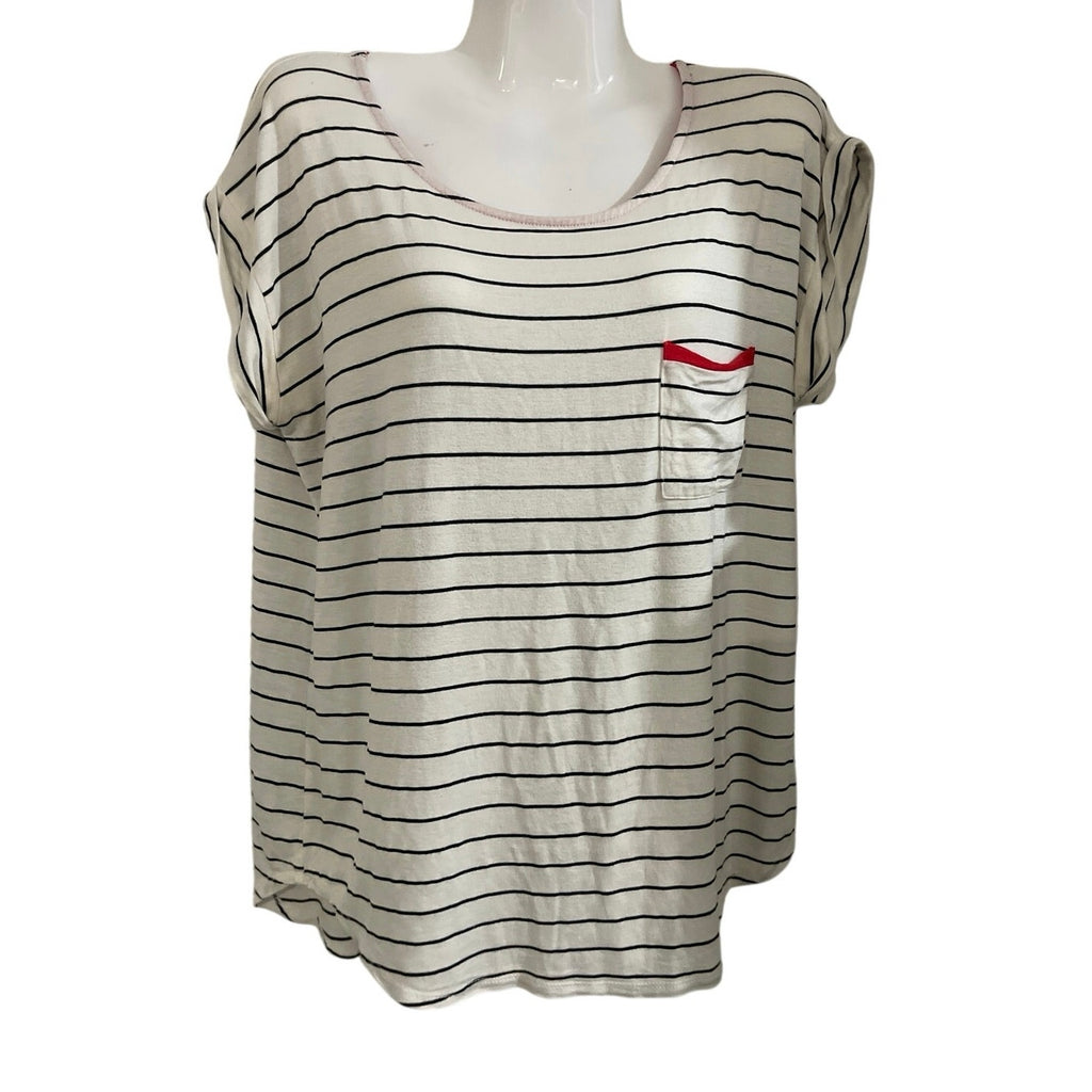 Papermoon Anica One Pocket Knit Striped Top Size Medium Cuffed Sleeves Casual