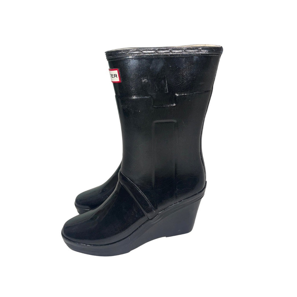 Hunter Kellan Black Wedge Heel Womens Rain Winter Boot Size 7 Waterproof