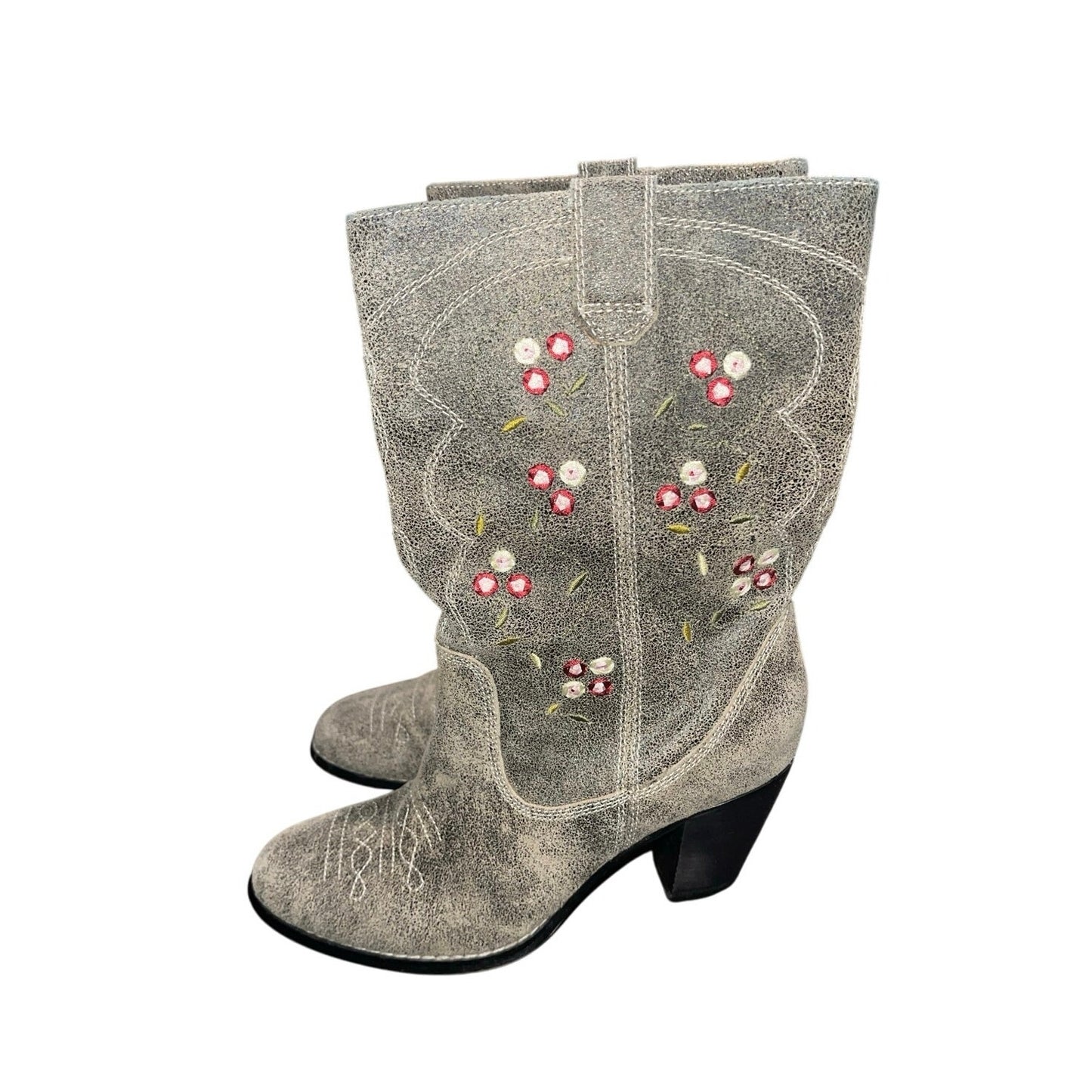Anthropologie Seychelles Festival Cowgirl Western Boots Embroidered Chunky Heel