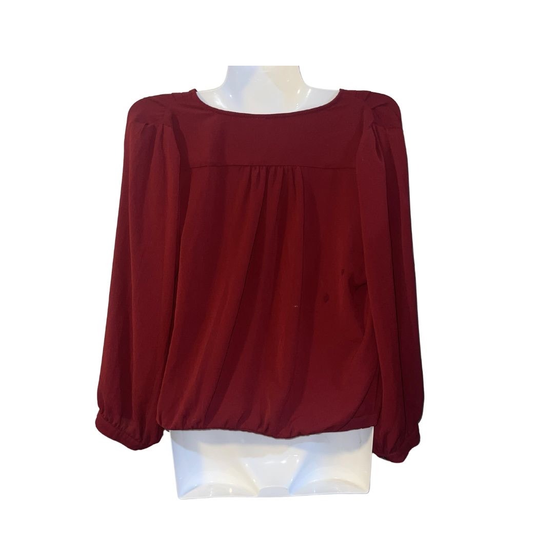 Japna Burgundy Wrap Tie Crop Deep V-Neck Blouse Size Medium Dressy Chic