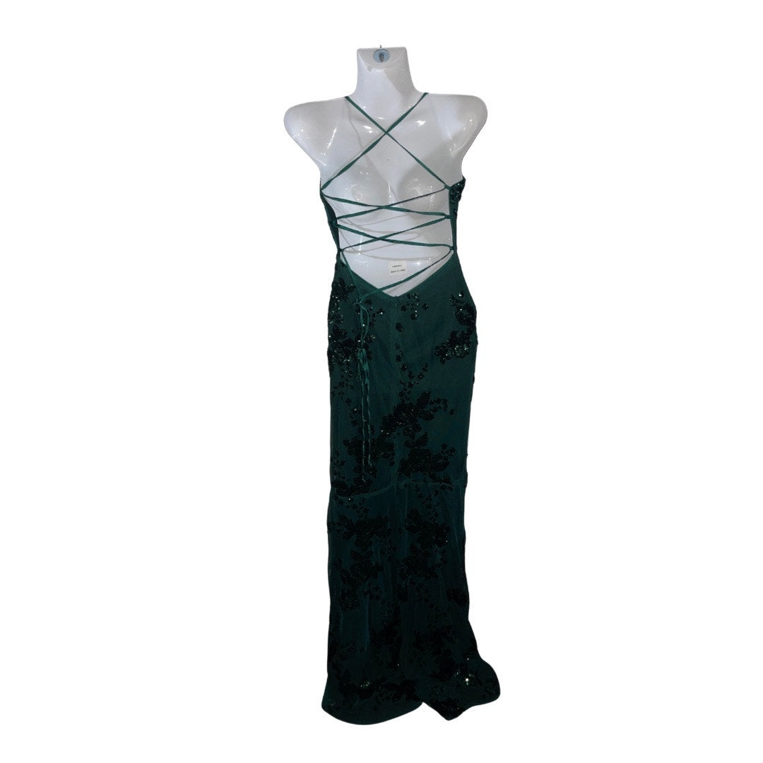 Lulus Valhalla Forest Green Sequin Lace-up Maxi Dress Small Formal Wedding Prom