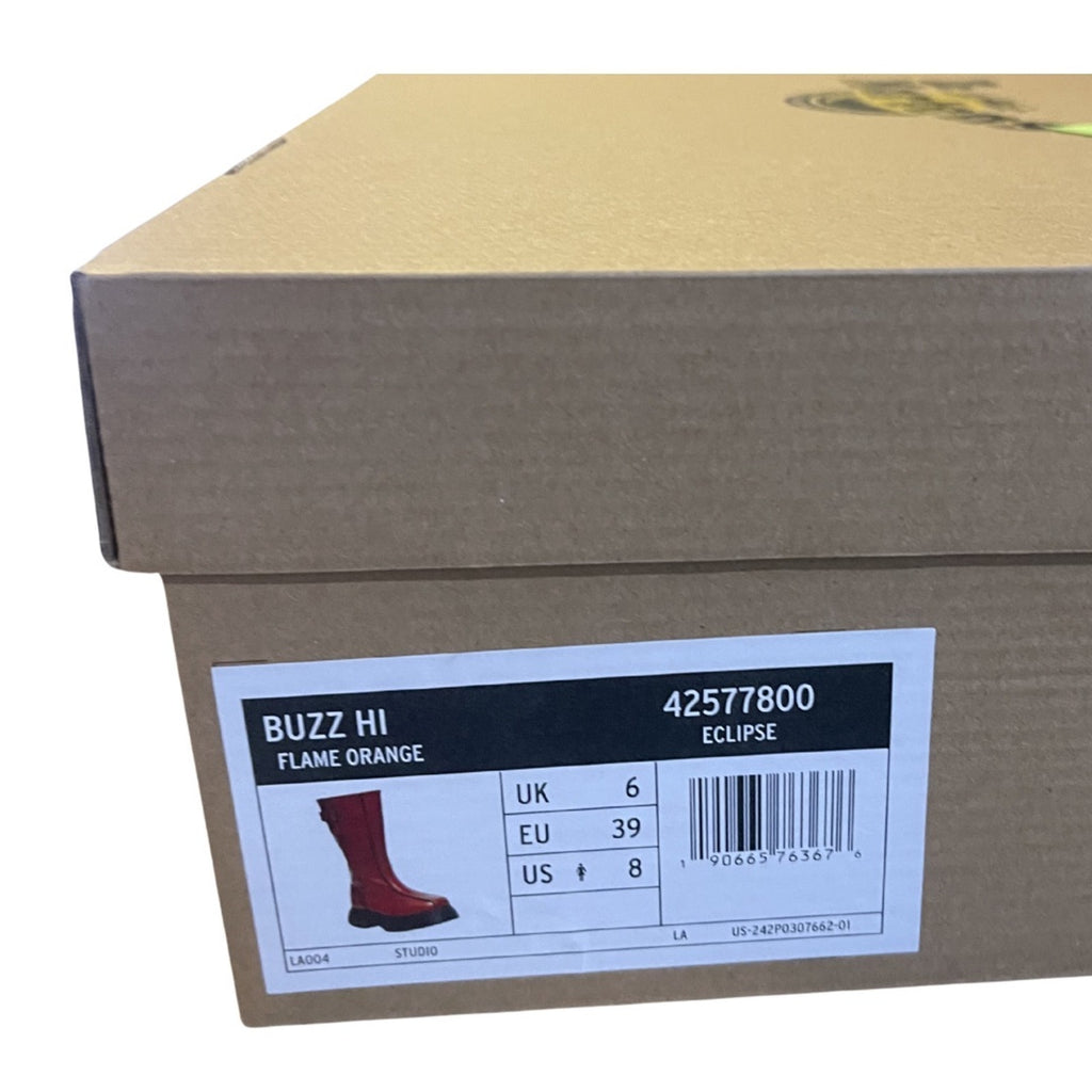 Dr. Martens Buzz High Eclipse Platform Leather Tall Boots Flame Orange US 8 NWB