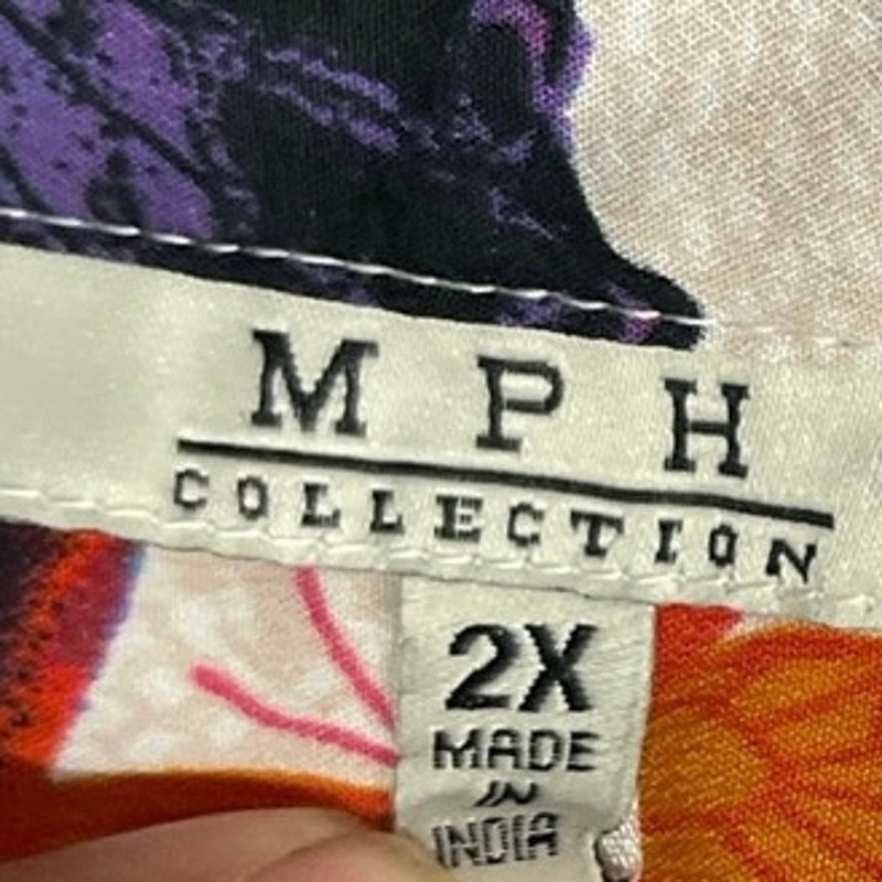 MPH Collection Button Down Butterfly Print Long Sleeve Blouse SZ 2X Botanical