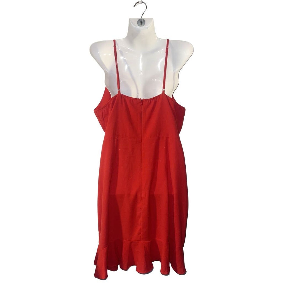 Red Adjustable Spaghetti Straps Sleeveless Faux Wrap Dress XL Flirty Party