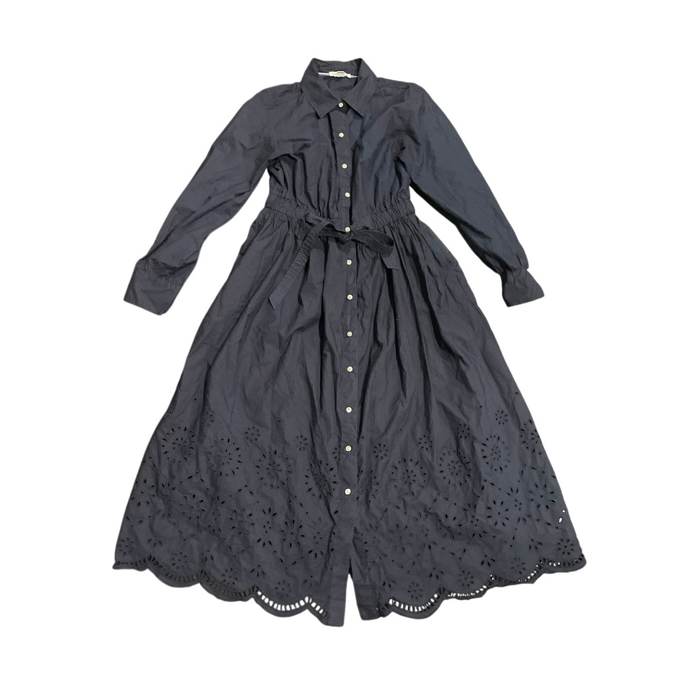 Free Assembly Eyelet Long Sleeve Maxi Shirt Dress Cinch Tie Waist SZ M Cottage