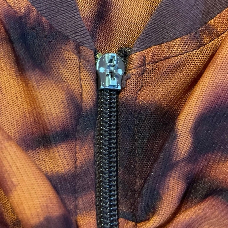 DKNY Jeans Ruched Long Sleeve Mesh Tie Dye Full Zip Top SZ M Y2K 90s Grunge