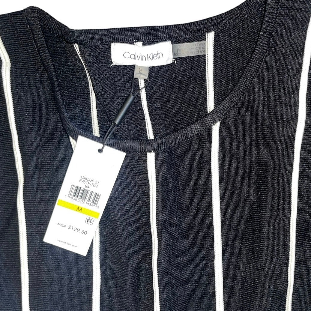 Calvin Klein Sleeveless Fit Flare Black and White Stripe Midi Knit Dress Size M