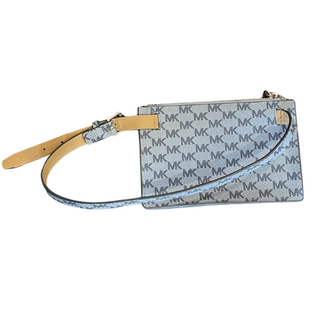 Michael Kors Signature Monogram Belt Bag Fanny Pack Silver Chain Pull Zipper