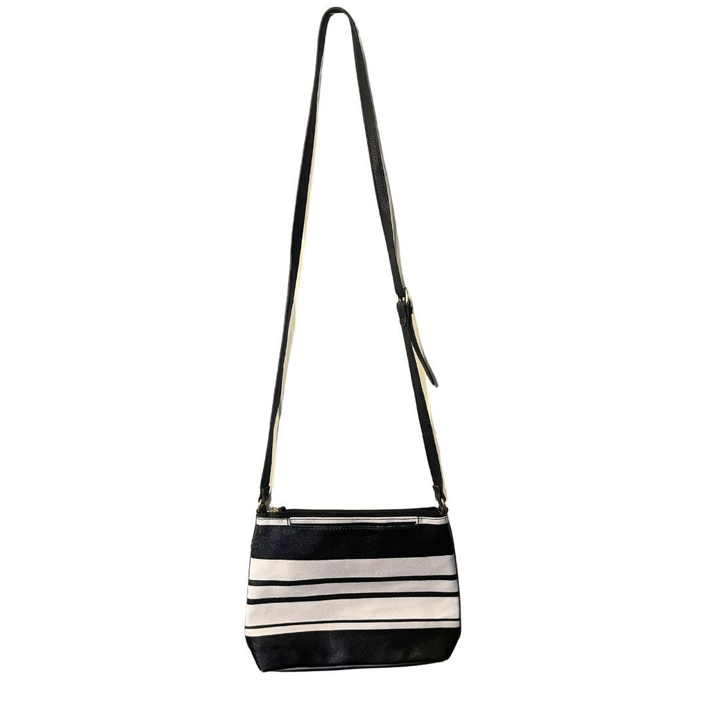Liz Claiborne Classy Black White Striped Crossbody Bag Nautical Minimalist Chic