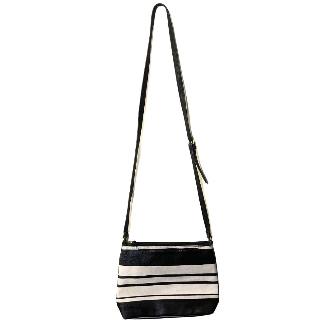 Liz Claiborne Classy Black White Striped Crossbody Bag Nautical Minimalist Chic