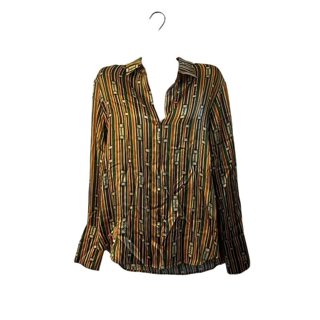 Catherine Gee Daria French Cuff Silk Blouse Thin Belt SZ S Elegant Equestrian