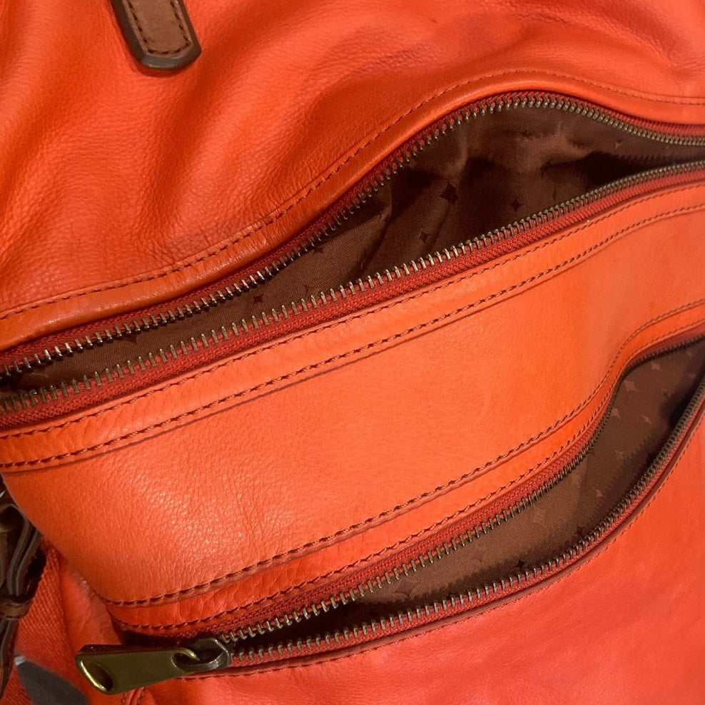 Fossil Orange Leather Explorer Foldover Convertible Tote Crossbody Bag Vintage