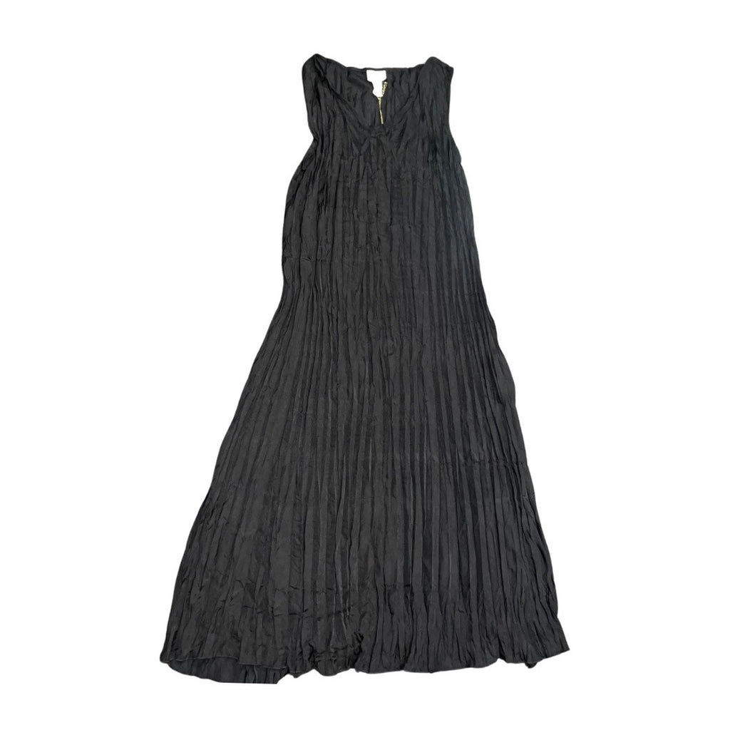 Natural Impressions Dress Sleeveless v-neck pleated maxi black vacation summer NWT